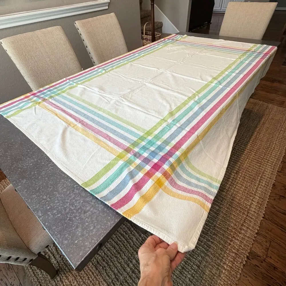Casual Park Manor Pastel Plaid Striped Cotton Tablecloth Spring Summer Linens